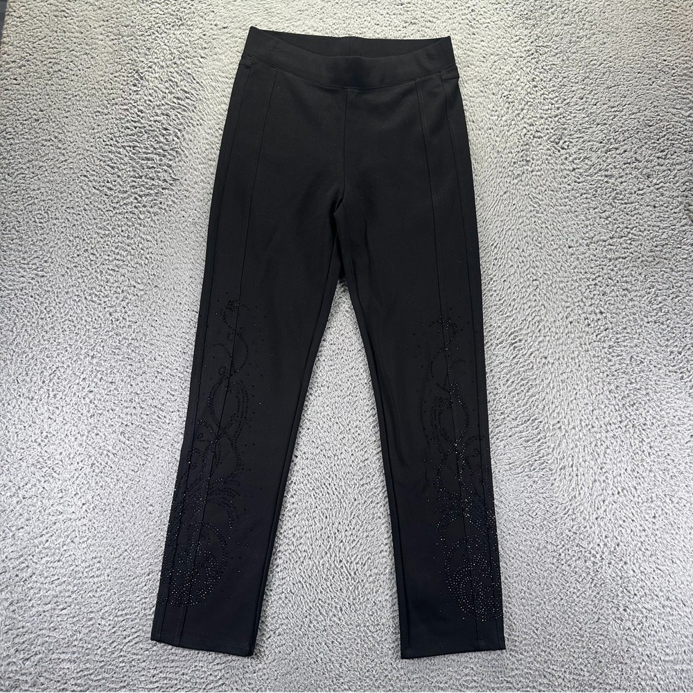 Vecceli Leggings Women 28x31 Black Viscose Skinny Rhinestone Embellished Pull-On